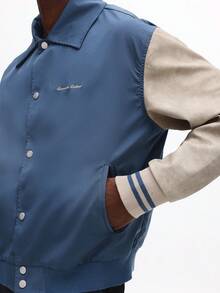 SUMWON 男式 Harrington 撞色袖飞行员夹克，运动风格休闲外套 - 彩色 - 查看 4