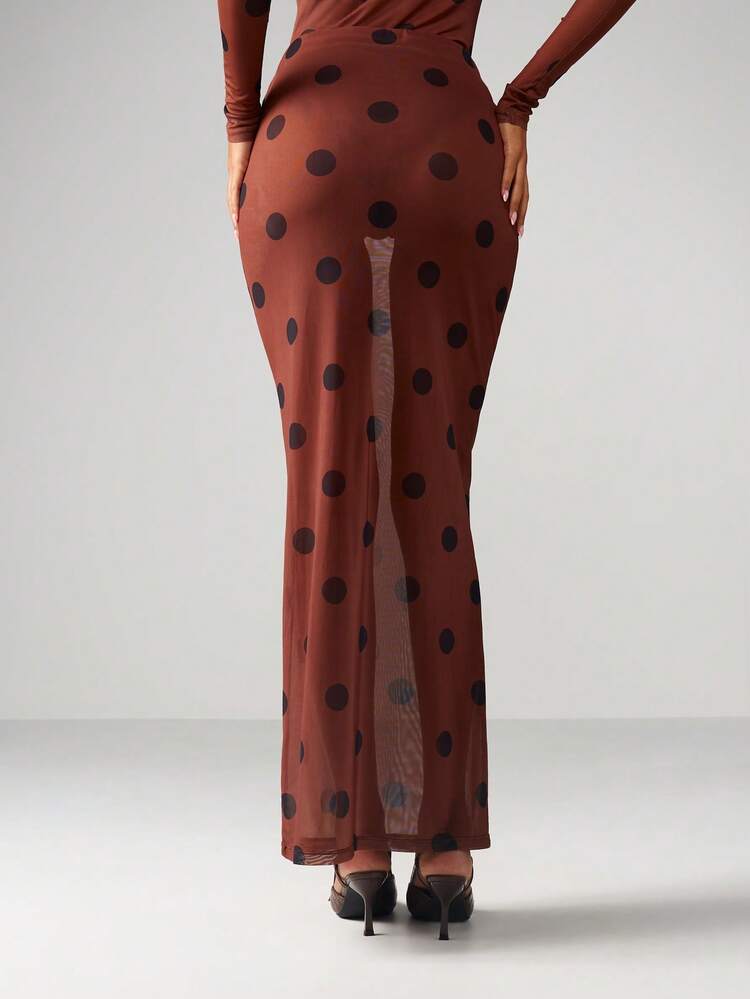MISSGUIDED Mesh Polka Dot Maxi Skirt With High Waist