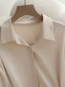 Franclia Casual Commuting Versatile Solid Color Khaki Women's Button-Down Shirt Top With Women's Skirt Pleated Skirt Long Skirt With A Belt Spring And Autumn Khaki Women's Suits Women's Two-Piece Suits Women's Suit Skirts Autumn Clothing Women's Casual Clothing Women's Teacher Clothing Autumn Clothing Autumn Women's Clothing Women's Two-Piece Suits Clothes For University Fall Cloth For Women