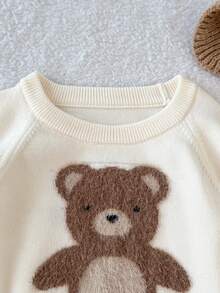 Souflis Souflis Baby Boys Casual Khaki Cartoon Bear Knitted Sweater, Long Sleeve Regular Fit, Soft & Comfortable, Suitable For Everyday, Outdoor, Travel, Vacation, Home, Daycare, Winter Christmas Halloween Sweater Autumn Fall Jumpers - Beige - View 4