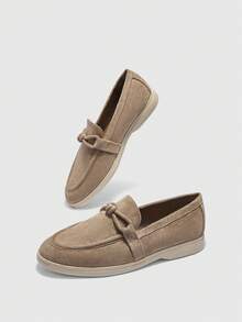 CUCCOO BIZCHIC 女式卡其色绒面革蝴蝶结设计舒适休闲乐福鞋，适合通勤、户外、旅行、购物、工作和日常穿着 - 卡其色 - 查看 3
