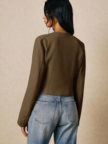 Poéselle Women's Metal Button Decorated Long Sleeve Shirt - Brown - View 8