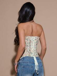 SHEIN BAE 女式碎花修身吊带背心，时尚夏季百搭背心 - 白色 - 查看 2