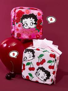 Betty Boop x SHEIN 1个/套卡通图案印花涤纶纤维收纳袋，可用作女性卫生用品收纳袋、数码产品收纳袋、小物件收纳袋，可爱、俏皮、性感 - 彩色 - 查看 2