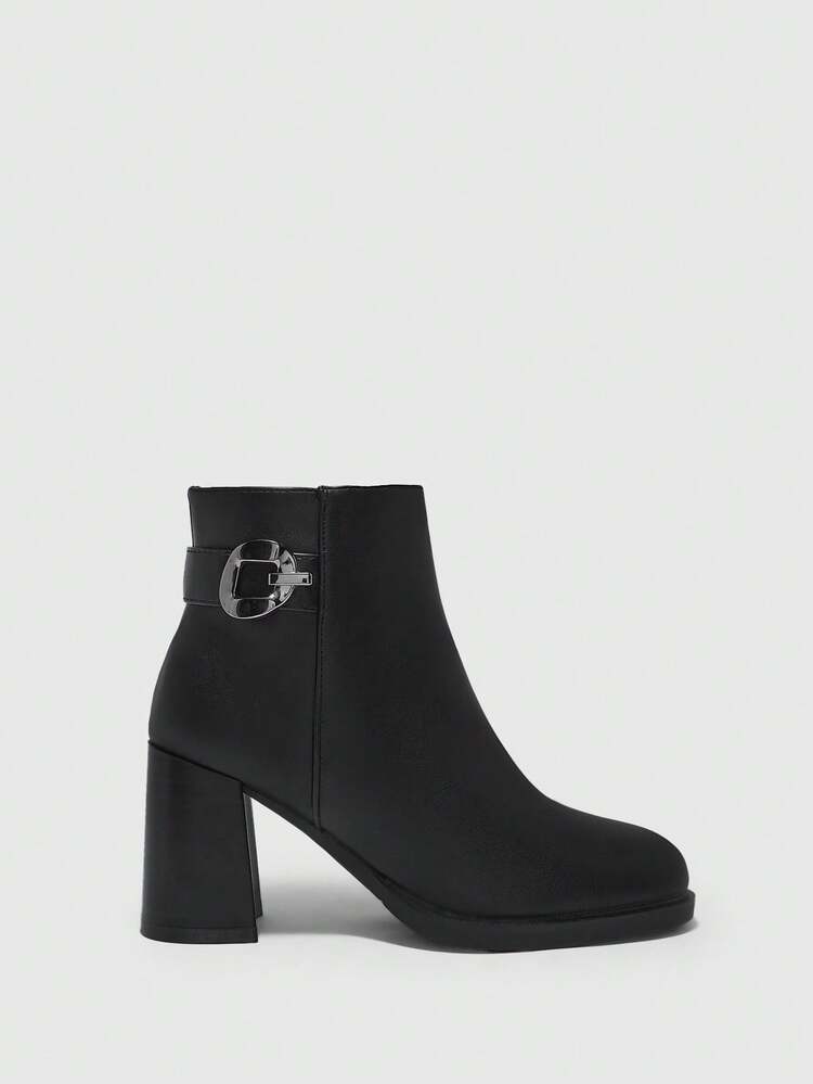 CUCCOO BIZCHIC Women's Fashion Basic Black Chunky Heel Mid-Calf Boots