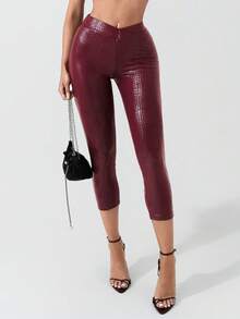 Sirith 2024 秋冬新款女士性感低腰及踝长红色紧身裤，适合派对、生日、新年 - 紅色 - 查看 4