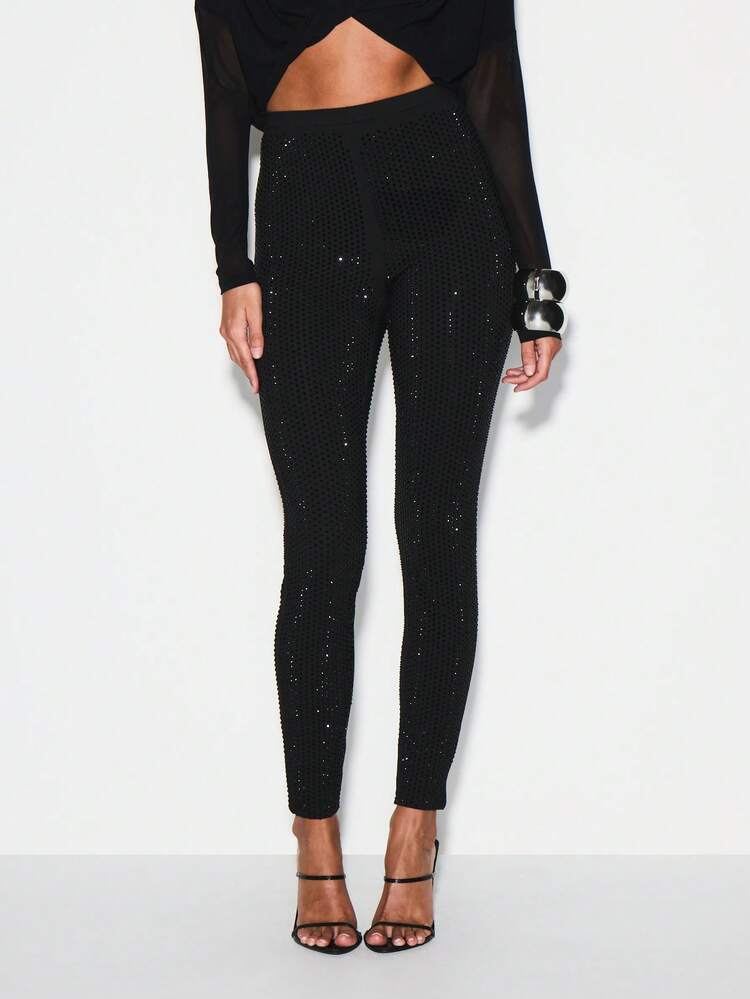 KIZN Sequin Embellished High Rise Fitted Leggings