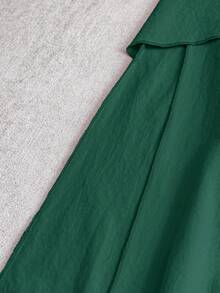 Franclia 女士优雅简约纯色腰部褶饰连衣裙，夏季 - 墨綠色 - 查看 6