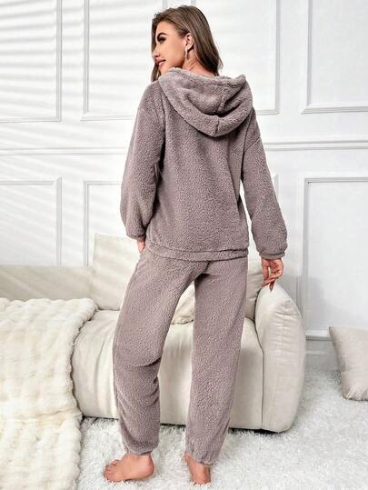 Pocket Loose Fit Hoodie Pants Pajama Clothes Set Schattige Lounge Cozy Sets Women Comfy Set, Fluffy view 2