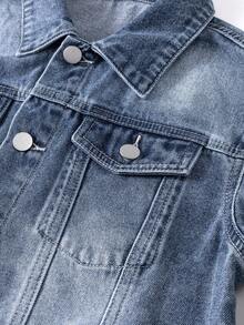 Tween Boys Denim Two Pieces Outfits, Versatile Casual Vintage Washed Denim Set, Suitable For Daily Wear, Outings, School, Commute, Essential For Fashionable Boys Boy Jeans Sets Denim Boys Outfit Jean Set Kids Jeans Jacket Denim Sets For Girls - Medium Wash - View 5