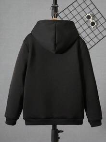 SHEIN 青少年男孩斜拉链字母印花卫衣 - 黑色 - 查看 2