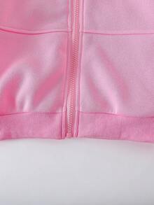 SHEIN 2pcs/Set Young Girls Stylish Slim Fit Jacket And High Waist Wide Leg Pants Set, Spring/Autumn - Pink - View 4