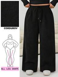 Solflare Plus Size Casual Solid Color Corduroy Pants
