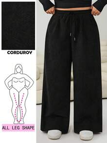 Solflare 大码休闲纯色灯芯绒裤 - 黑色 - 查看 1