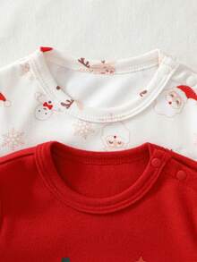 Cozy Pixies Newborn Baby Girl 2pcs/Set Floral Print Soft Knit Crew Neck Long Sleeve Pullover Top Lightweight Long Sleeve Tshirt For Baby Christmas Baby Clothes Baby Tops Baby Boy Full Sleeve Tshirts Baby Shirt Sets - Beige - View 5