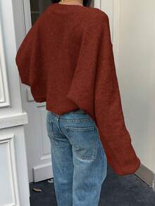 Flirla Women's Solid Color Casual Minimalist Cardigan - Rust Brown - View 2