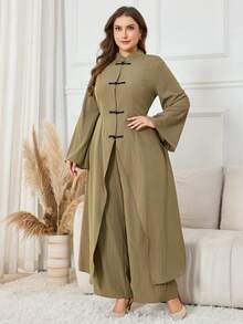 Al Najma Plus Size Women's Arabic-Style New Chinese Hanfu Set - Army Green - View 4