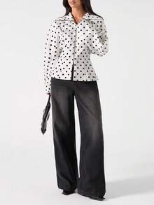 LYSMO Áo khoác dài tay nữ mùa đông tối giản họa tiết chấm bi đen trắng, khóa kéo, kiểu dáng thường ngày, mẫu mới 2025, thích hợp cho đi chơi, phong cách đường phố và diện trong mùa đông, đón năm mới hoặc Giáng sinh. - Đen và trắng - Xem 1