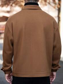 Manfinity Homme 男士休闲纯色纽扣长袖西部夹克，棕色夹克，秋冬 - 咖啡棕 - 查看 2
