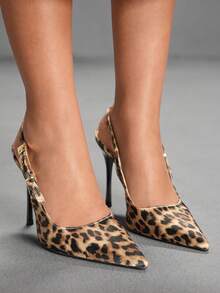 CUCCOO SZL Women's Leopard Print Buckle Design Fashionable Daily Wear High Heel Pumps For Christmas Spring Shoes - Brown - View 7