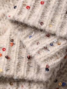 DAZY Oversized Colorful Sequin Painting Effect Sweater For Women - Apricot - View 9