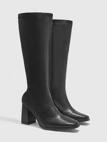 CUCCOO BIZCHIC Women's Pointed Toe Fashionable Black Knee-High Boots - Black - View 6