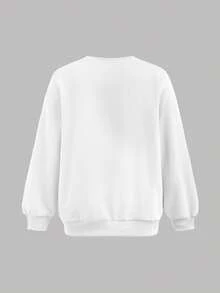 SHEIN Conjunto de 2 piezas informal y versátil para niña preadolescente, con sudadera de cuello redondo con estampado de logo de caballo minimalista y leggings de punto. Conjunto de sudadera en blanco y negro para niña preadolescente. Conjunto a juego de otoño/invierno para madre e hija. - Blanco y Negro - Ver 12