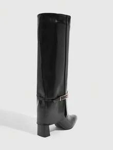 CUCCOO SZL 亮面漆皮尖头水钻扣过膝长靴，适合街头派对前卫风格 - 黑色 - 查看 4