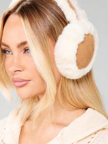 MISSGUIDED 蓬松冬季耳套，带温暖毛绒衬里，寒冷天气耳朵保护配件 - 駝色 - 查看 3