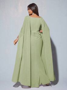 Viva Relle Đầm maxi dài tay bồng bềnh, sang trọng, lãng mạn, dự tiệc, tiệc cưới, tiệc tùng cỡ lớn dành cho nữ, cổ tròn, chất liệu voan chiffon, họa tiết kim cương (Đính hạt ngẫu nhiên) - màu xanh lá - Xem 2