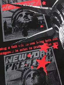 ROMWE MEN Street Life 男士休闲自由女神像印花连帽卫衣，秋冬 - 黑色 - 查看 5