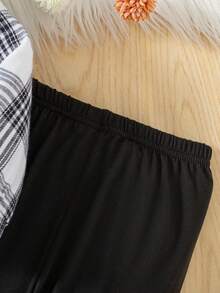 Bộ 3 món thời trang thu đông cho bé gái, gồm áo sơ mi dài tay kẻ caro, áo khoác vest mềm mại và quần legging đen, thanh lịch và dễ thương, đa năng khi đi làm - Đen và trắng - Xem 6