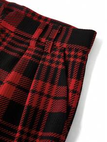 Ellevyn 女士褶皱锥形裤，黑色和红色针织弹力格子，优雅日常穿着，适合圣诞节和节日，秋冬 - 彩色 - 查看 11