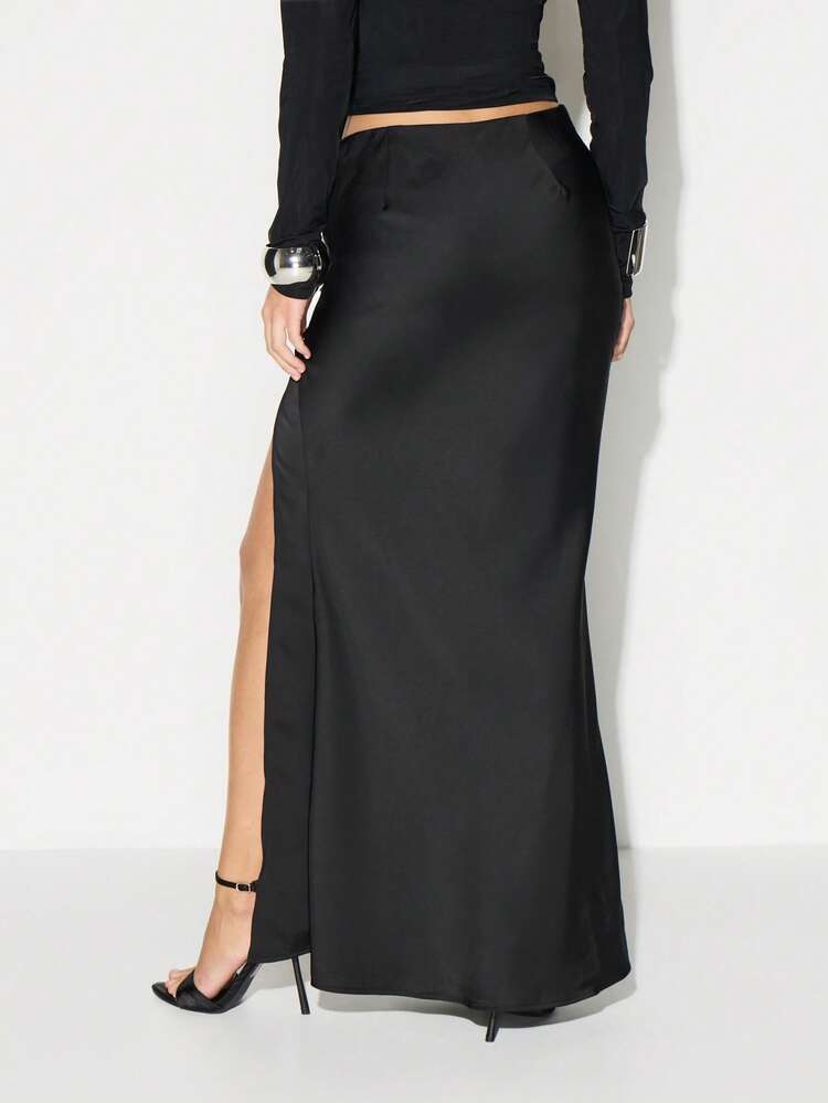 KIZN Satin Maxi Skirt With Side Split