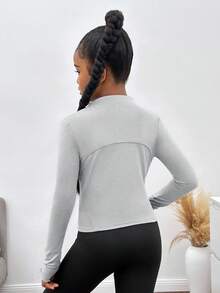 SHEIN Áo khoác nhẹ có khóa kéo cho bé gái tuổi teen, Áo khoác thể thao thoáng khí dùng để chạy bộ, tập gym, yoga, quần áo cho mọi mùa thu đông - Màu Xám nhạt - Xem 2