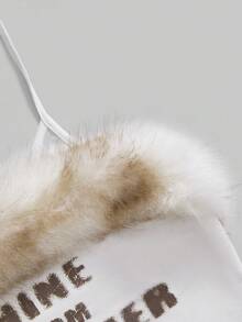 ROMWE Avant 复古 Y2K 性感露背拼布人造毛皮十字字母印花紧身吊带背心 - 白色 - 查看 3