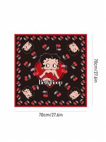 Betty Boop x SHEIN Khăn vuông nữ màu đen trơn mềm mại bằng satin, in hình quả anh đào, thích hợp làm quà tặng, du lịch ngoài trời hoặc chụp ảnh. - Nhiều màu - Xem 3