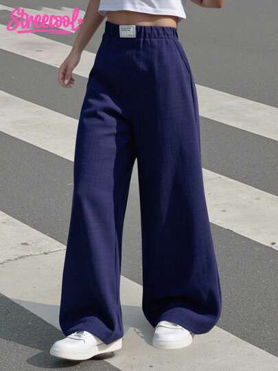 SHEIN Explorewe Tween Girls' Casual Loose Wide Leg Pants With Woven Label Accent Fall Winter