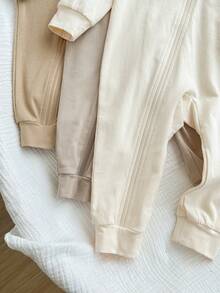 男宝宝可爱休闲针织长袖连体衣 - 杏色 - 查看 6