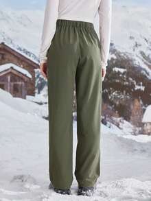 SHEIN In My Nature Pantalones rectos y sueltos de senderismo con bolsillos y parches para mujer, de estilo deportivo casual - Verde militar - Ver 6