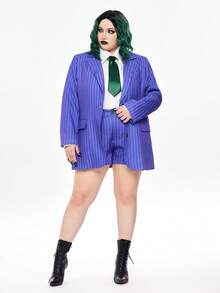 ROMWE Avant 大码万圣节 COSPLAY 小丑套装短裤套装（配领带） - 黑與白 - 查看 2