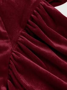SHEIN CURVE+ Plus Size Women's Vintage Velvet Red Dress, Christmas Outfit - Burgundy - View 6