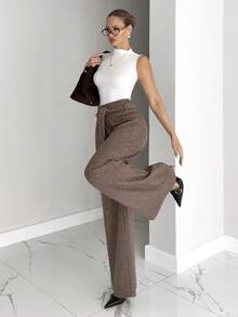 Siren Gaze Pantalones de traje de mujer con estampado de cuadros, corte holgado