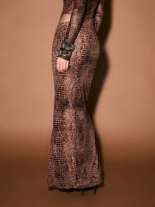 KIZN Crocodile Print Maxi Skirt With Front Drape Detail Long Bodycon Skirt For Evening Party Club Wear