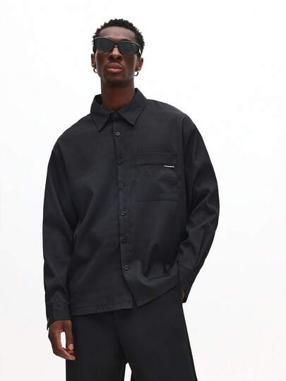  SUMWON 长袖灯芯绒纽扣衬衫，带胸袋，适合休闲办公穿着，纯色