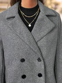 SHEIN Frenchy بليزر خفيف الوزن مزدوج الصدر بياقة صدر للنساء، لون أحادي، مناسب للعمل والتنقل والارتداء اليومي، ملابس خريف وشتاء للنساء