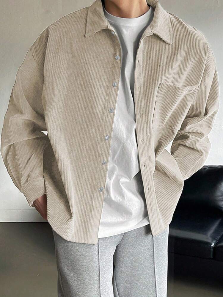 Men's Solid Color Corduroy Shirt, Autumn