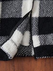 Teenage Boys' Basic Black Casual Fleece Hooded Jacket - Black and White - View 7