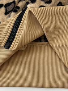 Elamini Women's Leopard Print Double-Sided Thermal Lined Thick Fluffy Collar Fitted Zip-Up Hooded Jacket With Pockets, Suitable For Autumn/Winter Outings, Parties, School, Commute, Office, Casual, Vintage Daily Wear - Multicolor - View 6