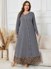 Lacomfia Vestido holgado de manga larga con cuello asimétrico, estampado de leopardo y de costilla, talla grande, para primavera/otoño - Multicolor - Ver 5